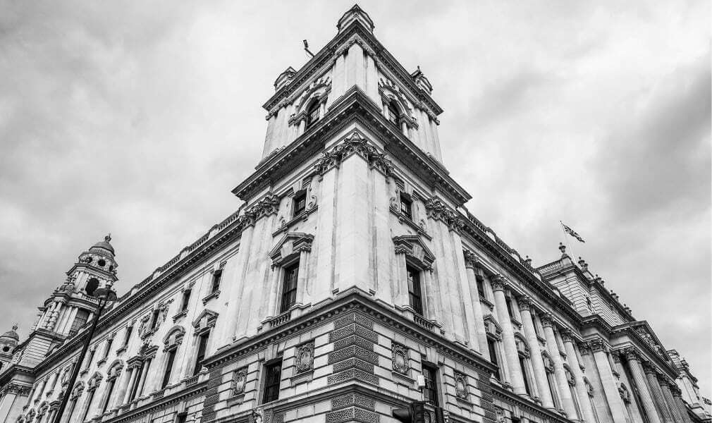 An exterior shot of a UK Government building in London.